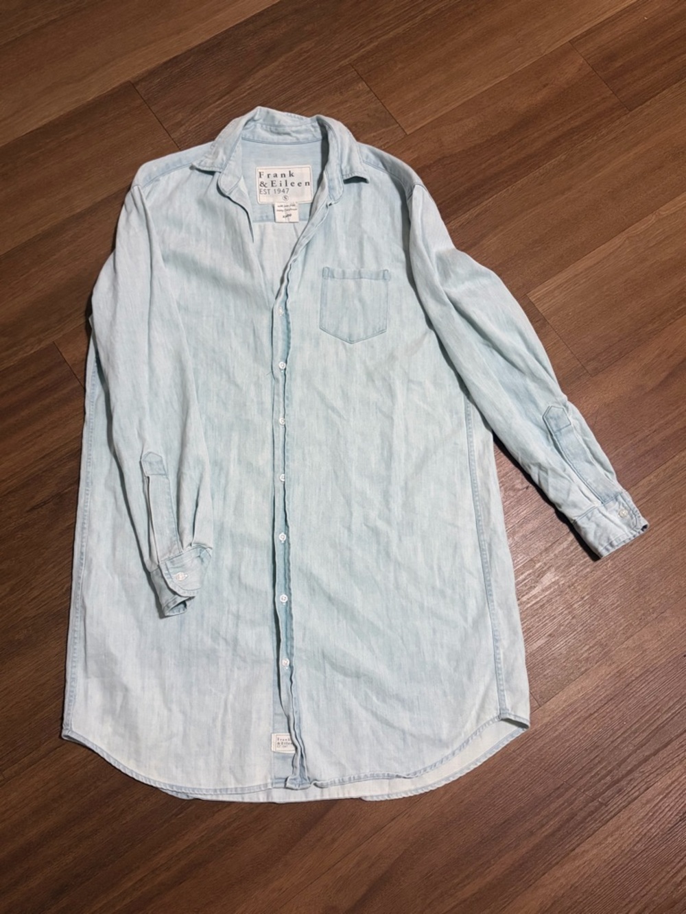 Frank & Eileen Chambray Shirt Dress “Mary” Style 100% Cotton Woven in Italy Sz S